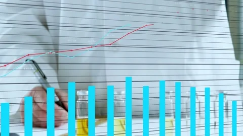 Senior lab tech writing notes lifting vial starting growing barline chart hiding Stock Footage 334466334