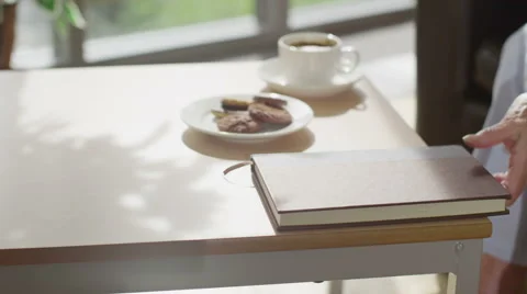 Senior lady sits by the window reading a book in retirement home Stock Footage 44664597