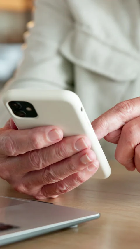 Senior, man and hands scroll with phone for browsing website, internet or Stock Footage 337468242