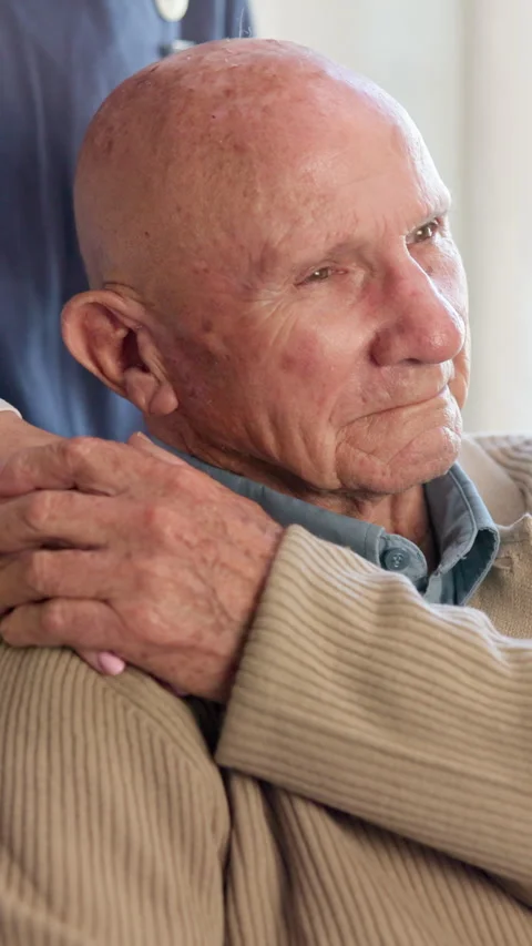 Senior, man and thinking with nurse in retirement home for healthcare, memory or Stock Footage 340964088