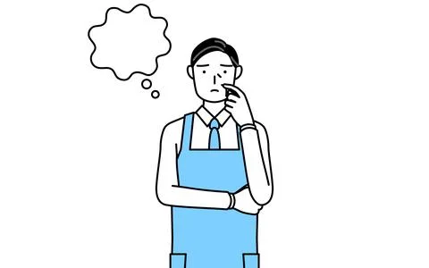 A senior man in an apron thinking while scratching his face. Stock Illustration