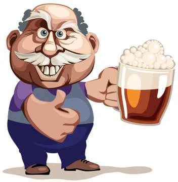 Senior man with beer Stock Illustration