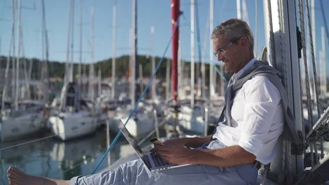 Senior Man Businessman using Laptop for Shopping Online with Credit Card Stock Footage 80687285
