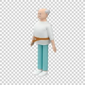 Senior man character using measurement tape on his waist, 3d illustration Stock Illustration