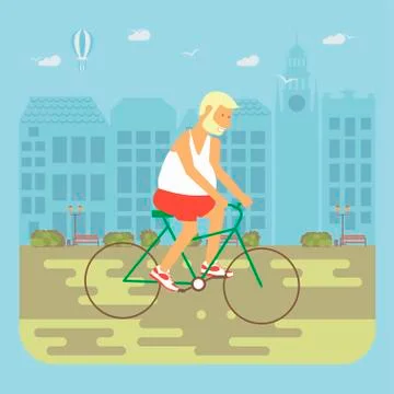 Senior man cycling Stock Illustration