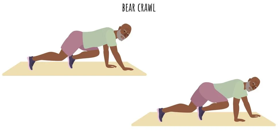 Senior man doing bear crawl exercise Stock Illustration