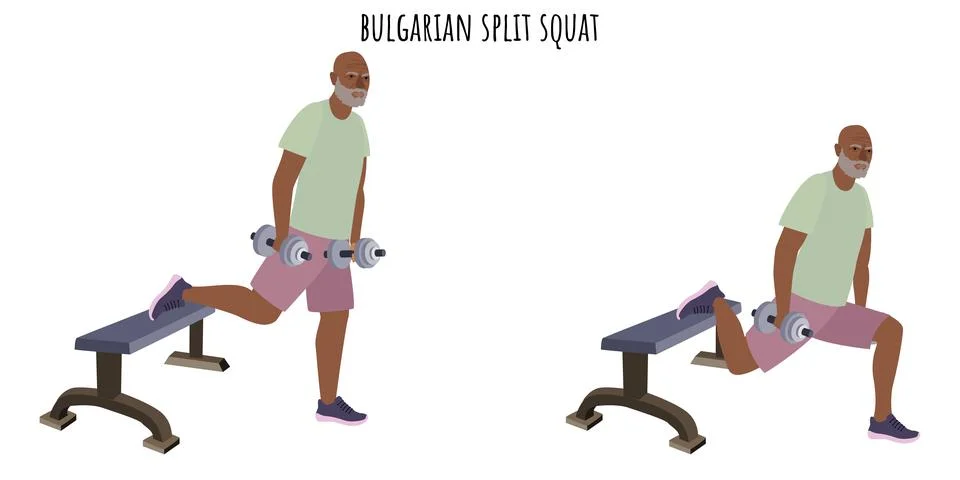 Senior man doing bulgarian split squat exercise Stock Illustration