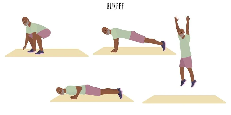 Senior man doing burpee exercise Stock Illustration