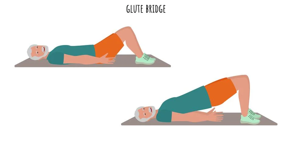 Senior man doing glute bridge exercise Stock Illustration