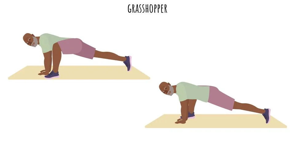 Senior man doing grasshopper exercise Stock Illustration