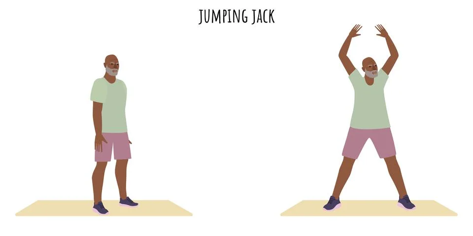 Senior man doing jumping jack exercise Stock Illustration