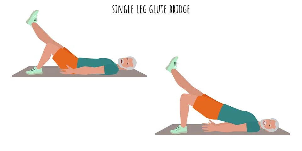 Senior man doing single led glute bridge exercise Stock Illustration