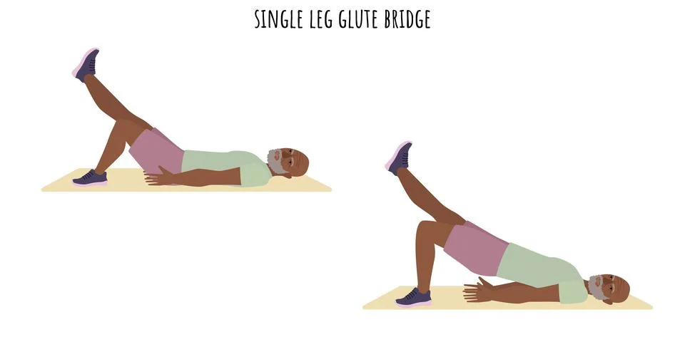 Senior man doing single leg glute bridge exercise Stock Illustration