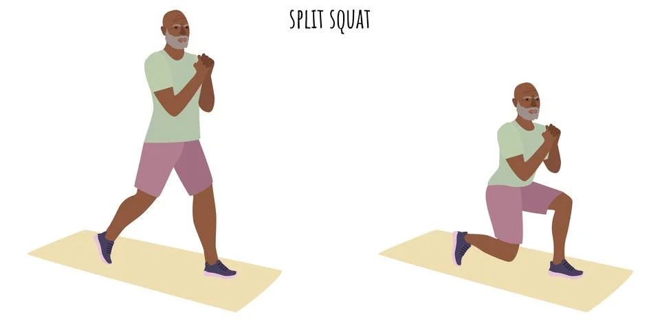 Senior man doing split squat exercise Stock Illustration