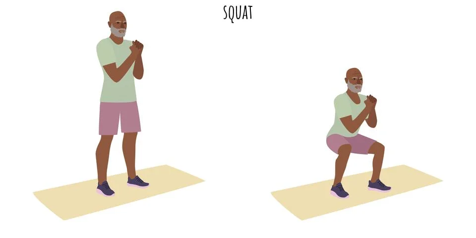 Senior man doing squat exercise Stock Illustration