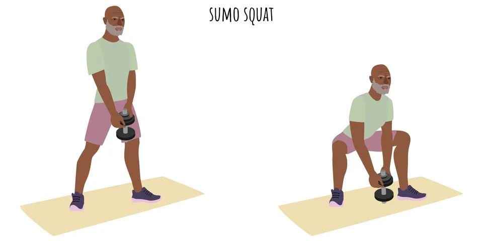 Senior man doing sumo squat exercise Stock Illustration