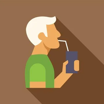 Senior man drinking juice box with straw in flat design style Stock-Illustration