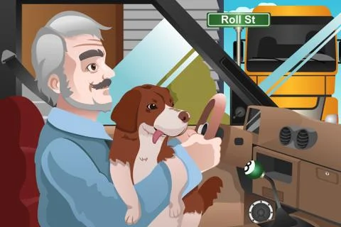 Senior Man Driving in the City Stock Illustration