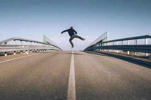 Senior man on the empty road - direction and freedom concept - globetrotter w Stock Photos