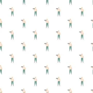Senior man exercising with dumbbell seamless pattern 스톡 일러스트