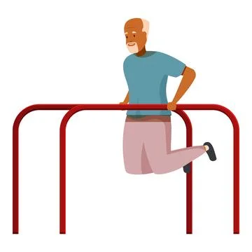 Senior man exercising on parallel bars, promoting healthy aging and active .. イラスト素材