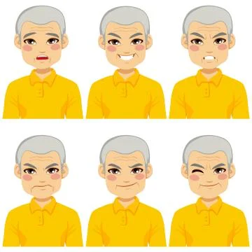 Senior Man Face Expressions 库存插图