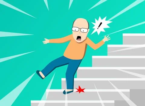 Senior man falling from staircase, vector art Stock Illustration