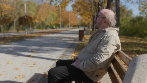 Senior man finds tranquility on a bench in a beautiful autumn park Stock Footage 297254028