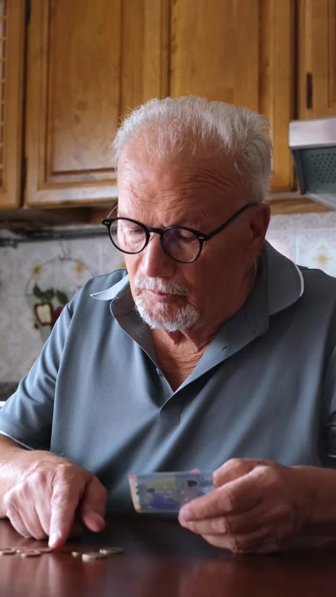 Senior man with glasses carefully counting his money, calculating expenses Vídeos de archivo 344642688