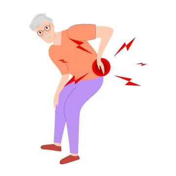 Senior man has low back pain and sciatica from a herniated disc. Medical diag Stock Illustration