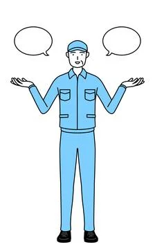 Senior man in hat and work clothes with wipeout and comparison. Stock Illustration