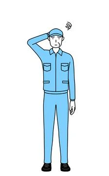 Senior man in hat and work clothes scratching his head in distress. Stock Illustration