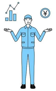 Senior man in hat and work clothes guiding an image of DX, performance and .. Stock Illustration