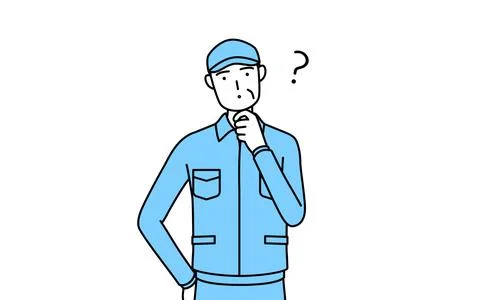 Senior man in hat and work clothes nodding his head in question. Illustrazione stock