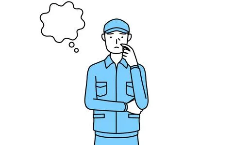 Senior man in hat and work clothes thinking while scratching his face. Stock Illustration