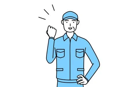 Senior man in hat and work clothes posing with guts. Stock Illustration