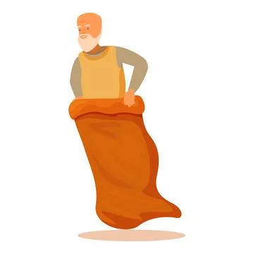 Senior man having fun jumping in a sack race at a field day competition Illustrazione stock