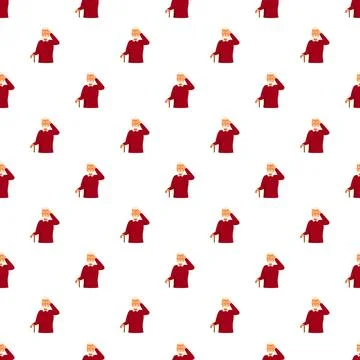 Senior man having hearing problem seamless pattern Stock Illustration
