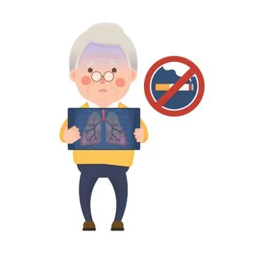 Senior Man Having Lung Problem and No Smoking Sign Stock Illustration