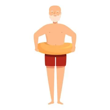 Senior man holding inflatable ring ready for swimming in the sea or pool Stock Illustration