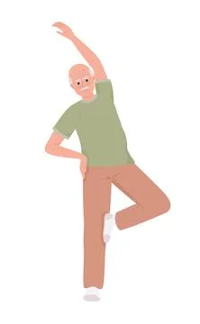 Senior man improving balance with exercise semi flat color vector character Illustrazione stock