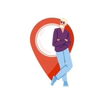 Senior man leaning on gps pointer planning trip or showing location Stock Illustration
