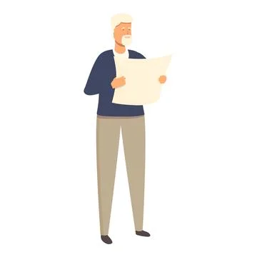 Senior man look at map icon cartoon vector. Active travel Stock Illustration