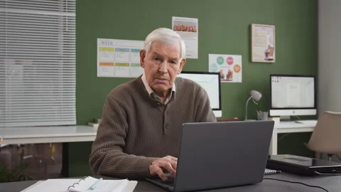 Senior Man Looking at Camera in Computer Literacy Class Stock Footage 333708128