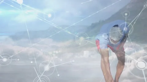Senior man looking down, shifting and bending, picking up small object on sand, Stock Footage 329785777