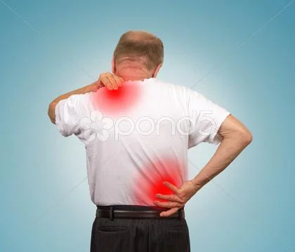 Senior man with lower and upper back pain Stock Photos
