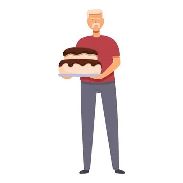 Senior man make big cake icon cartoon vector. Home cooking Stock Illustration