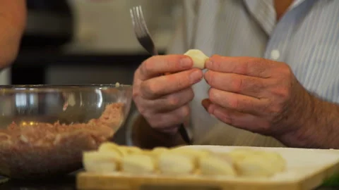 Senior Man Making Pelmeni Vídeo Stock 103010247