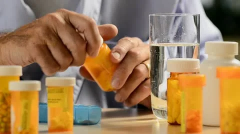 Senior man with medication 7 Stock Footage 11915317