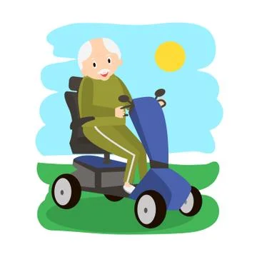 Senior Man on a Mobility Scooter. Elderly people moving on scooter. Elderly.. Illustrazione stock